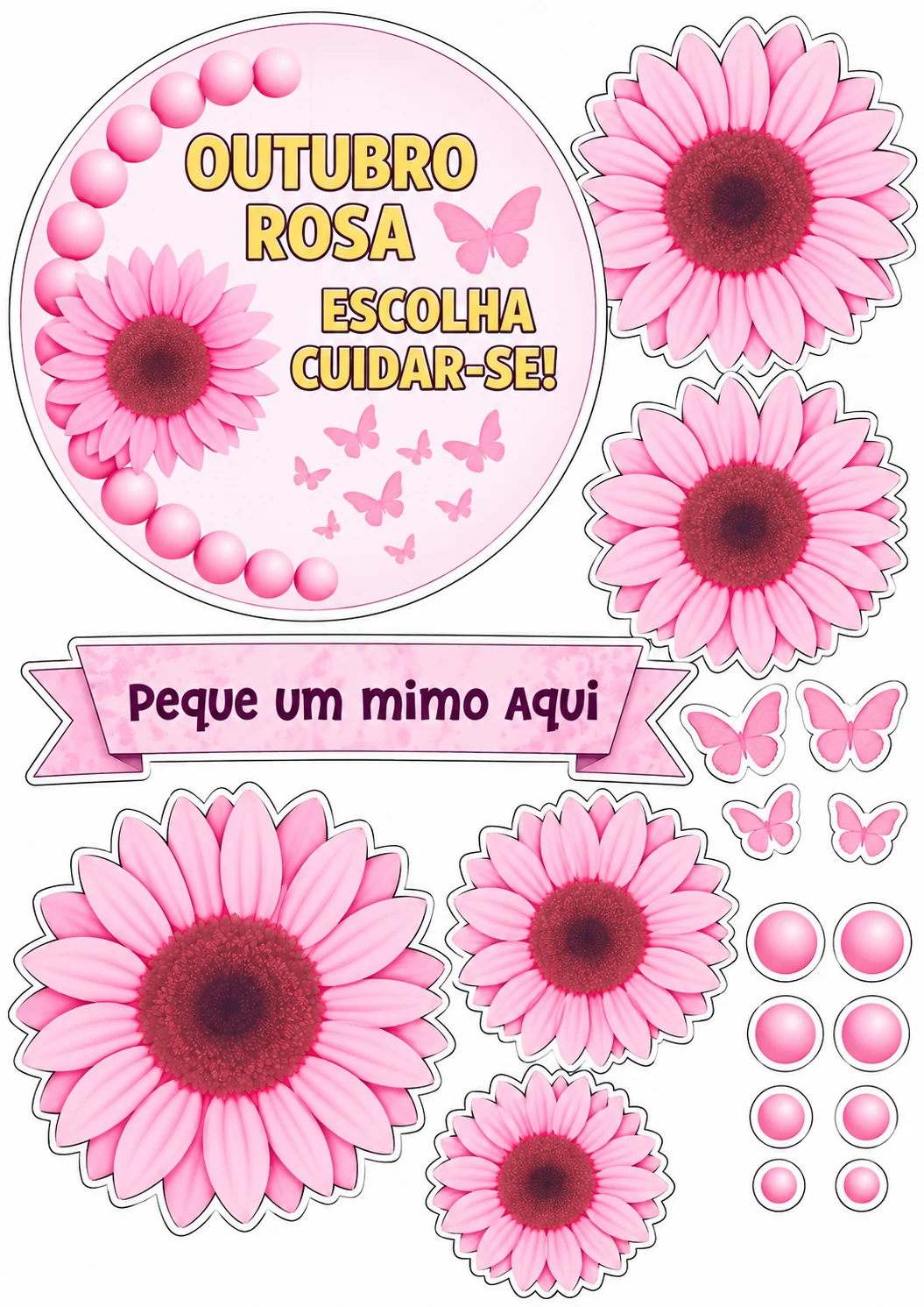 Flores e borboletas Outubro Rosa