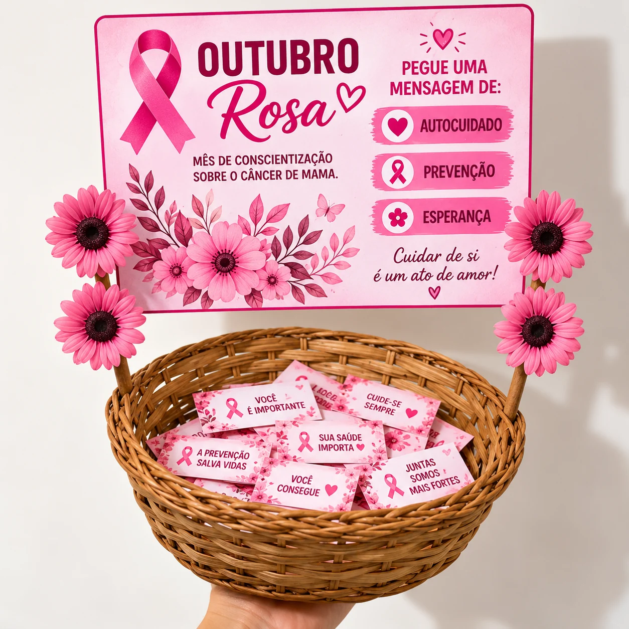 Cestinha temática Outubro Rosa